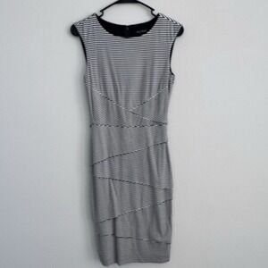 White House Black Market Striped Sheath Dress 14 Black White Ruffle